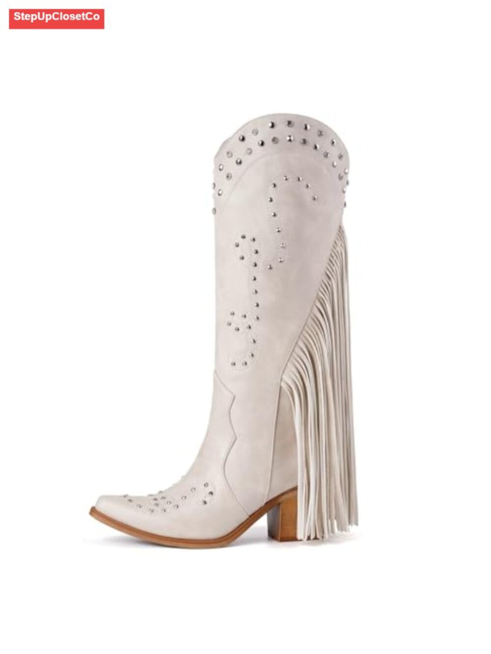 Women's Fringe Knee High Cowboy Boots with Rhinestones & Pointed Toe